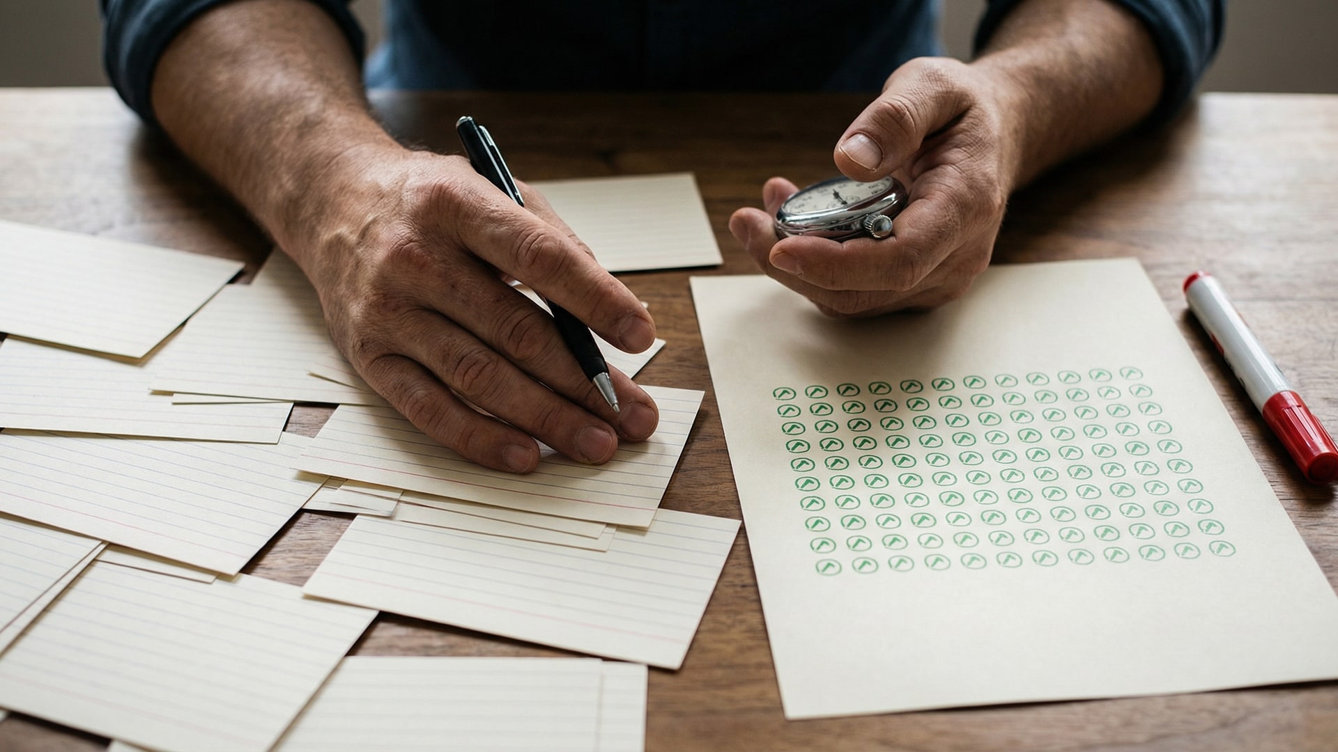 A contrast between “checks pass” and “real bug”: a green check icon sheet (no text) next to a messy incident timeline with blank cards
