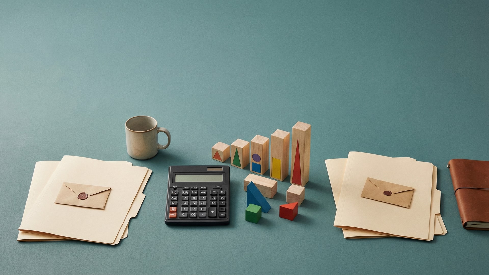 Cost and tradeoff planning: calculator, simple chart blocks (no numbers), and two options laid out side-by-side with neutral props