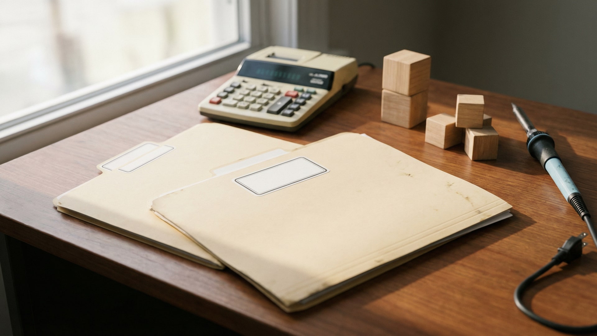 Cost and tradeoff planning: calculator, simple chart blocks (no numbers), and two options laid out side-by-side with neutral props