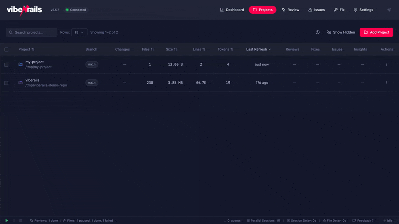 Animated demo of project actions menu interactions