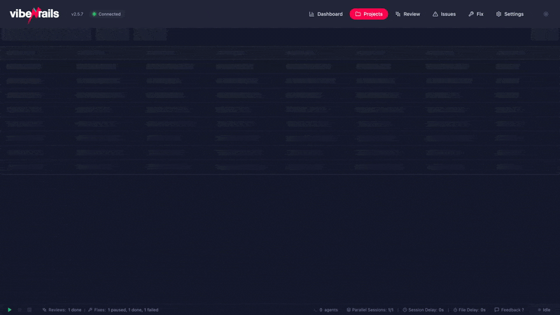 Animated walkthrough of adding a project to VibeRails