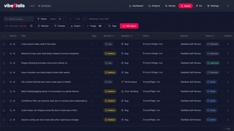 Animated demo of approving and rejecting issues in triage mode