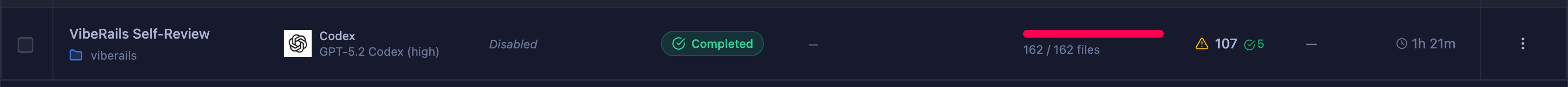 Different status badges: Queued, Scanning, Reviewing, Verifying, Complete, Failed